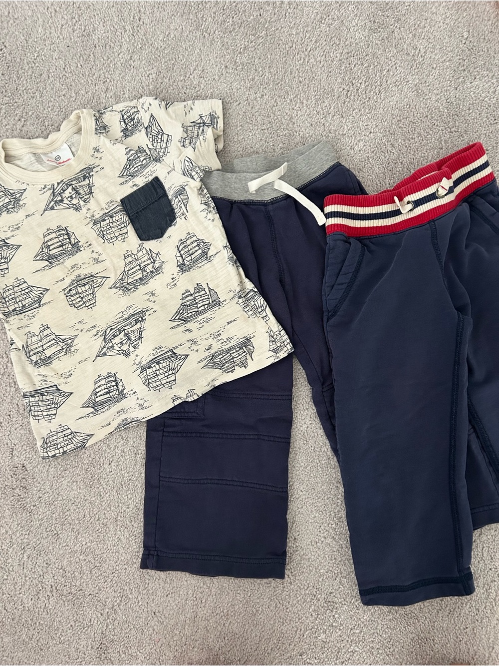 Hanna Andersson navy & Cream Nautical Tee with Navy Joggers Set - Picture 1 of 6